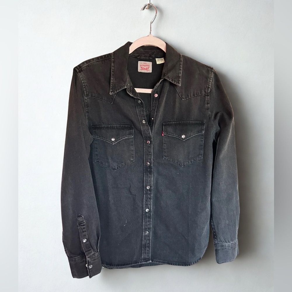 100% Cotton Levi's Charcoal Jean Button-Up Shirt Black Small